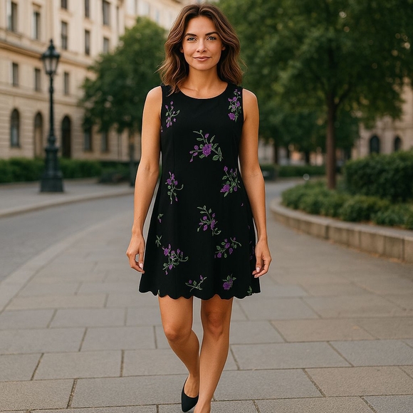 JOHN STUDIO Dresses & Skirts - JOHN STUDIO DRESS PRE-OWNED SIZE 10 Floral Embroidered Black Dress